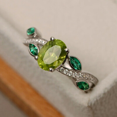 

Fashion Women 925 Sterling Silver Leaves Sapphire White Topaz Gemstones Rings Size 6 7 8 9 10