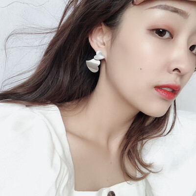 

2019 new brand design brushed metal double love earrings for women