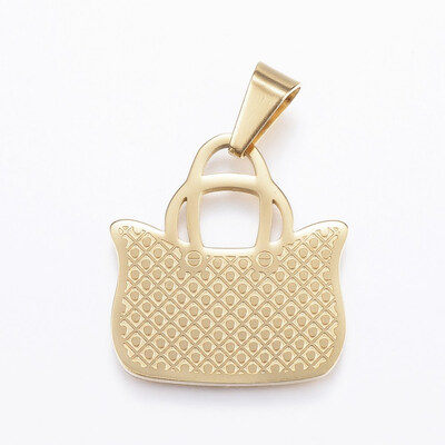 

304 Stainless Steel Pendants Handbag Golden 265x25x2mm Hole 9x5mm