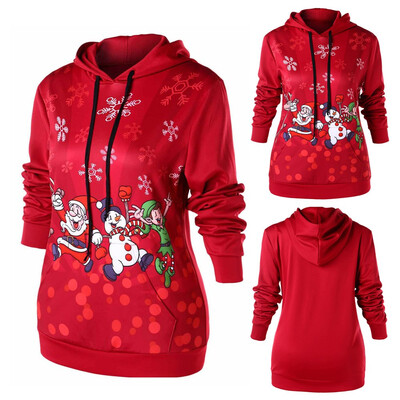 

Starmoon Tops Women Merry Christmas Santa Claus Snowflake Print Hooded Sweatshirt Blouse