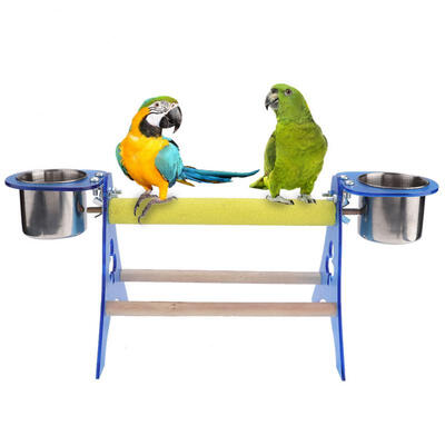 

Greensen Bird Parrot Stand Chew Climbing Toy Desktop Stand Training Toy with Food Water Containers