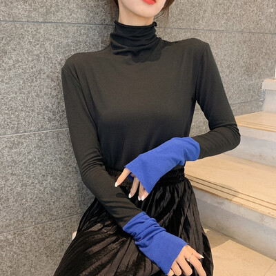 

Tailored Fashion Women Top High Collar Splicing Elegant Long Sleeve Casual Loose Blouse