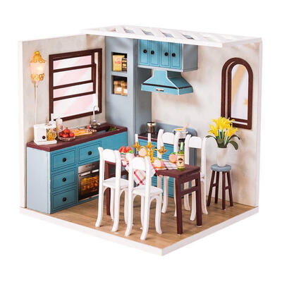 

Wood DIY Mini Kitchen Doll House Assemble Dollhouse Educational Toys Craft