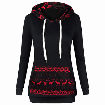 

Starmoon Fashion Casual Women Patchwork Hoodie Sweatshirt Christmas Print Pullover Blouse