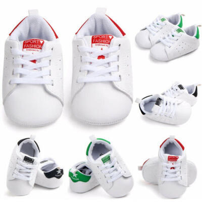 

Infant Newborn Baby Boy Girl Soft Sole Laceup PU Pram Shoes Trainers 0-18Months