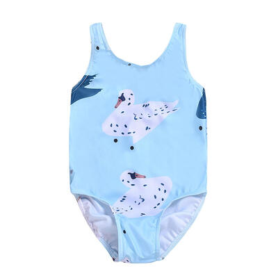 

Girls Summer Sleeveless One-Piece Swimsuit Cute Swan Print O-Neck Clothing