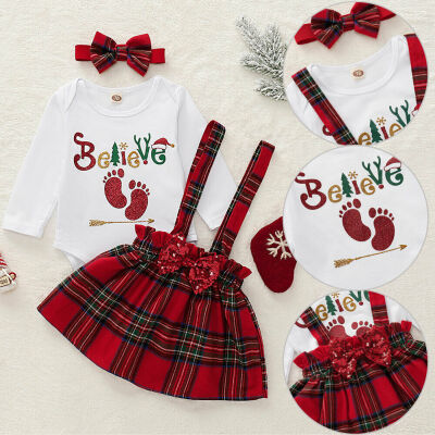 

Toddler Baby Girl Christmas Tops Bodysuit Strap Dress Headband Xmas Clothes