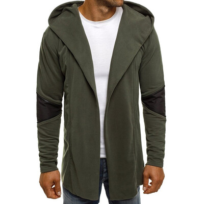 

Toponeto Men Splicing Hooded Solid Trench Coat Cardigan Long Sleeve Outwear Blouse