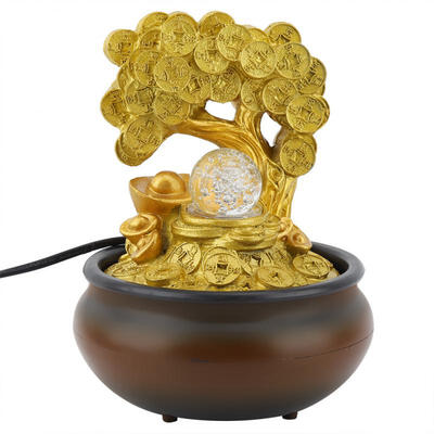 

Greensen Mini Desktop Fountain Money Tree Ornament Home Office Desktop Decoration EU Plug 220-240V