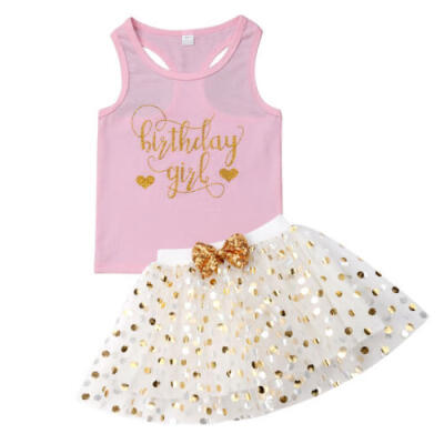 

UK Summer Birthday Kid Baby Girl Outfit Sleeveless Vest TopSkirt Mini Dress Set