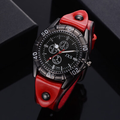 

Gobestart Casual Fashion Fake Three Eye Six Needle Leather Padded Strap Mens Quartz Watch