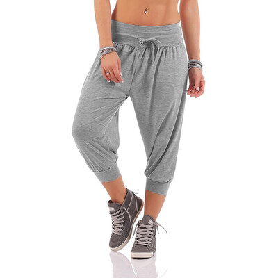 

Tailored Women Solid Threaded Trousers with Loose Bandwidth Carf-Length Sport Pants
