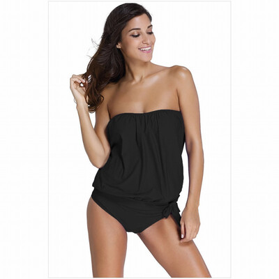 

New tube top strap print with chest pad triangle split swimsuit
