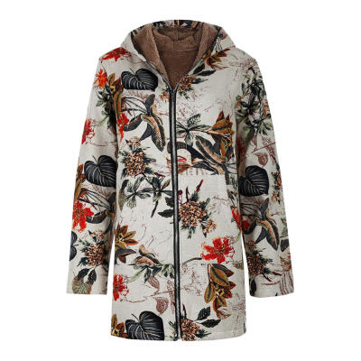 

Winter Hooded Coats Cotton Women Thicken Jacket Vintage Floral Print Tops