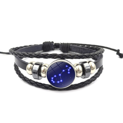 

2019 Aquarius Pisces Aries Cancer Leo 12 Constellation Bracelet Men Women Braided Leather Bracelets & Bangles