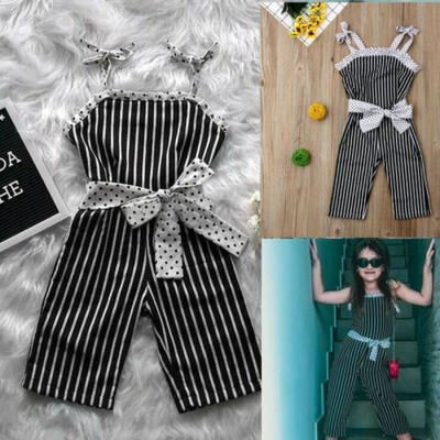 

Kids Baby Girl Black White Striped Bow Romper Jumpsuit Sunsuit Outfit One-Piece