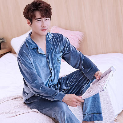 

Mens Plush Pajama Set Soft Warm 2 Piece Sleepwear Fluffy Long Sleeve Homewear