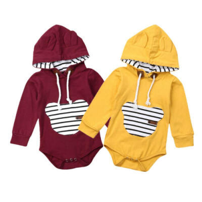 

US Newborn Toddler Baby Boy Girl Hooded Romper Bodysuit Jumpsuit Outfits Sunsuit