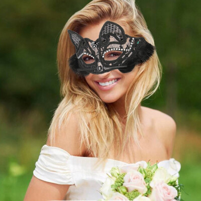 

Tailored Masquerade Mask Womens Sexy Black Glitter Fancy Cat Lace Eye Mask