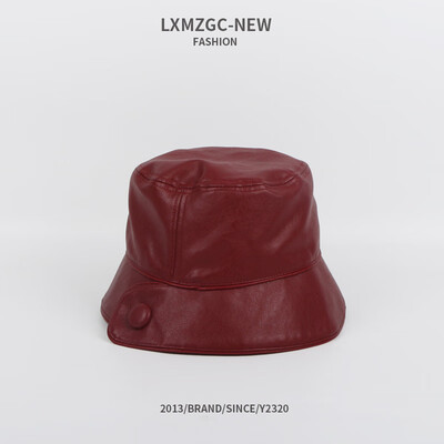 

2019 new hat solid color PU button fisherman hat street shoot tide lady bucket hat simple hundred pot hat