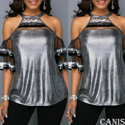 

Women Loose Short Sleeve Bling Casual Blouse Shirt Tops Fashion Summer T-shirt