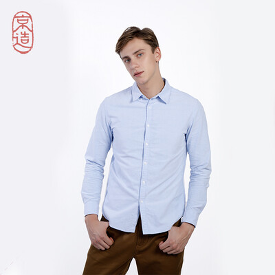 

JZAO mens sanded oxford long-sleeved shirt blue 42 180100B