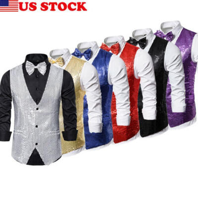 

Men Formal Sequin Glitter Suit Vest Wedding Casual Nightclub Waistcoat Jacket