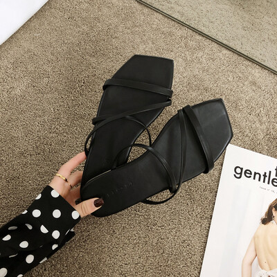 

Ins sandals for women wearing Korean version of the square head flat bottom&open toe slippers