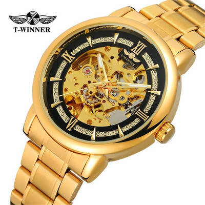 

Gobestart T-WINNER Hollow Luxury Design Business Fashion Mens Steel Belt Mechanical Watch