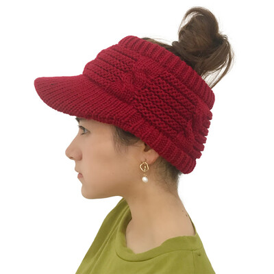 

Tailored Women Twist Peaked Cap Knit Wool Hat Hollow Out Solid Caps
