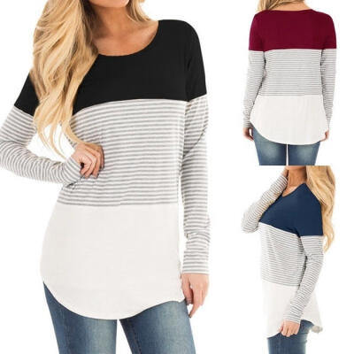 

Women Maternity Blouse Breastfeeding Tops Long Sleeve Nursing T-shirt Stripe