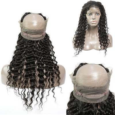 

360 Lace Frontal Closure Deep Wave Human hair medium brown Swiss lace