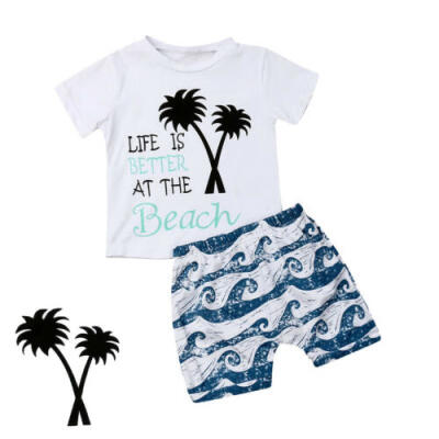 

US Hawaiian Style Baby Boy Summer T-shirtShorts Pants 2Pcs Outfits Kids Clothes