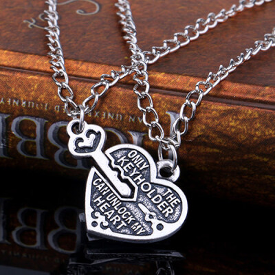 

1 Pair Love Heart Key Pendant Necklace Best Friends Lovers Couple Jewelry Charm