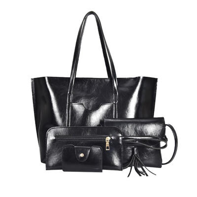 

4pcsset Women Shoulder Bags Totes Oil PU Leather Messenger Handbags Purse