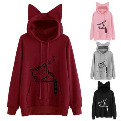 

Casual Cat Ear Girl Womens Hoodie Sweatshirt Hooded Coat Tops Long Sleeve Blouse
