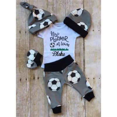 

US Newborn Infant Baby Boy Casual Top Romper Pants Beanie Hat Outfit Clothes Set