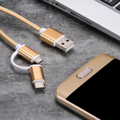 

2-in-1 USB 20 Male to Type-CMicro USB Nylon Braided Charge Cable For Huawei Samsung HTC Xiaomi etc 1m Gold