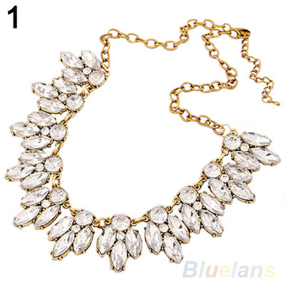 

Luxury Women Shiny Rhinestone Inlaid Pendant Bib Necklace Chain Party Jewelry