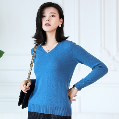 

QIANMUCHUN female V-neck cashmere bottoming shirt soft&comfortable 5778