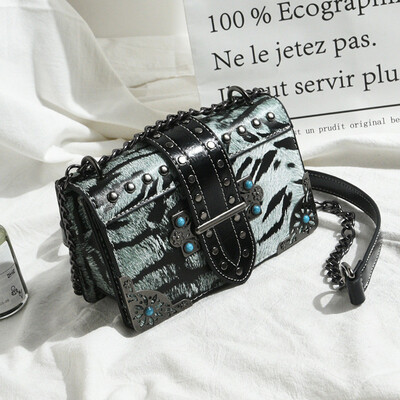 

Tailored Womens Bag Tiger Print Rivet Shoulder Bag Vintage Crossbody Bag