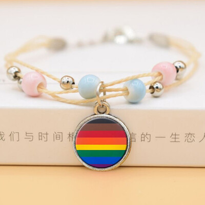 

New Hand Make Bead Cross Gay Pride Rainbow Ceramics Pendent Bracelet Jewelry