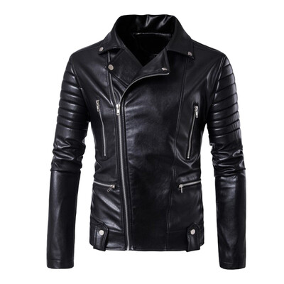

Toponeto Men Winter Leather Jacket Biker Motorcycle Zipper Long Sleeve Coat Top Blouses