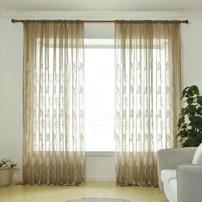 

Modern Embroidery Leaves Window Screening Curtain Tulle Sheer for Bedroom