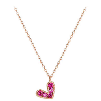 

Silver Red Love Necklace Female Korean Version Simple Peach Heart Pendant Plated Rose Gold Temperament Teen Collarbone Chain