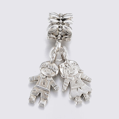 

Alloy European Dangle Beads Large Hole Pendants Boy&Girl Antique Silver 28mm Hole 5mm Pendant 16x9x4mm