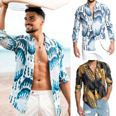

New Mens Casual Shirt Button Down Gentleman Slim Fit Long Sleeve Floral Shirts