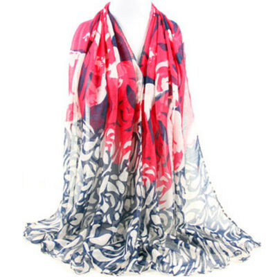 

New Fashion Lady Long Flower Soft Wrap Lady Shawl Silk Voile Scarf Scarves