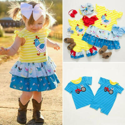 

Toddler Baby Girl Boy Clothes Sister Brother Matching Stripe Romper Dress TShirt