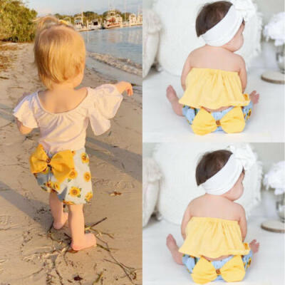 

2PCS Toddler Kids Baby Girls Summer Vest Crop Tops Bowknot Short Pants Outfits